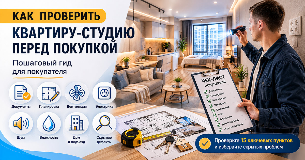 Осмотр квартиры-студии перед покупкой: документы, планировка, вентиляция, электрика, шум и скрытые проблемы