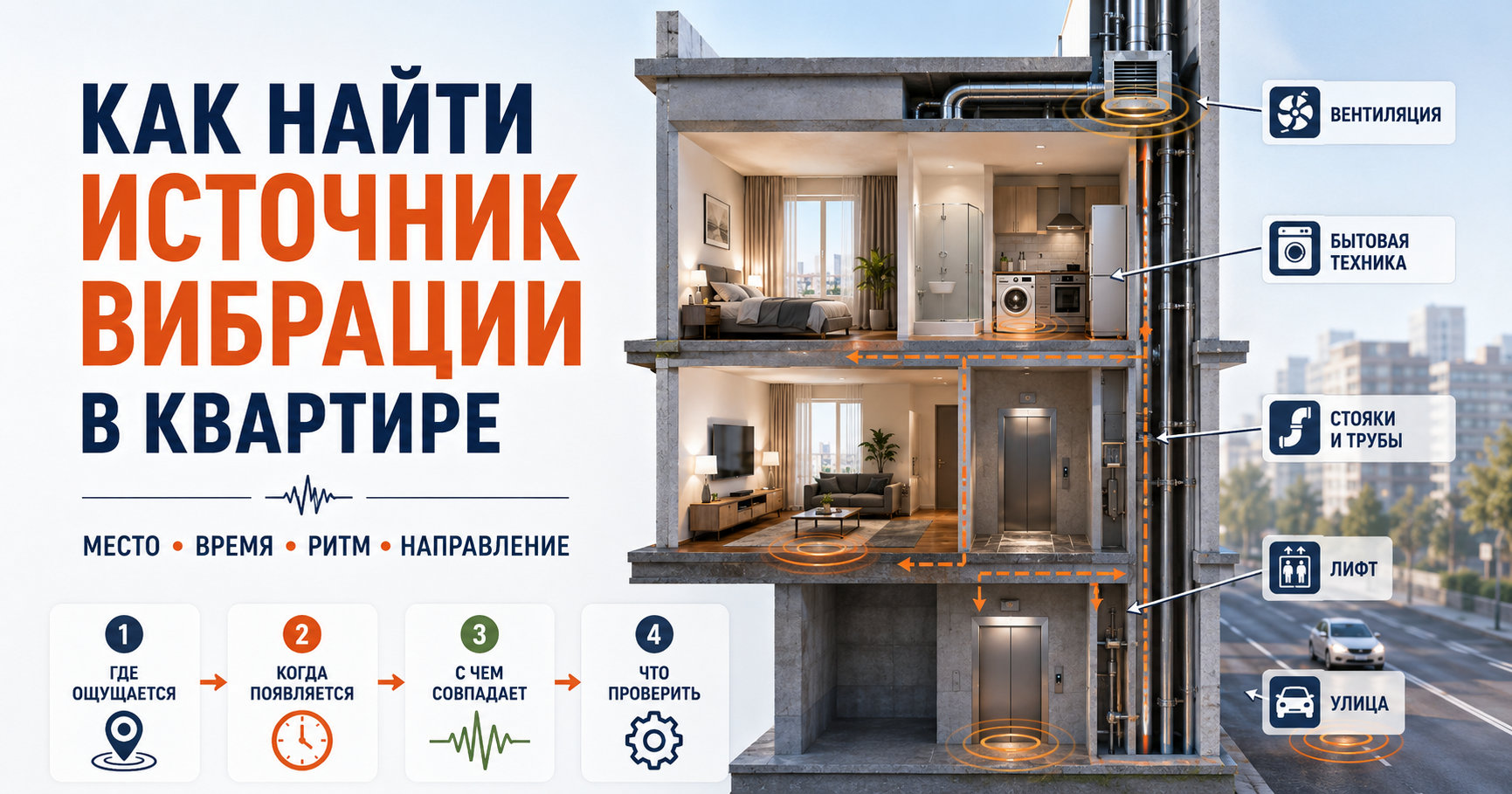 Схема поиска источника вибрации в квартире