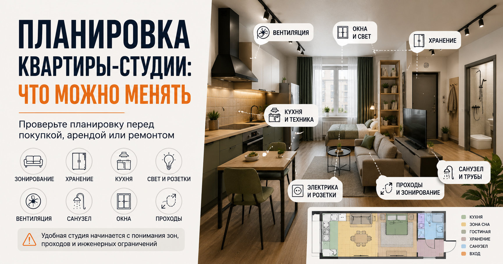 Планировка квартиры-студии: что можно менять Проверка планировки квартиры-студии перед покупкой, арендой или ремонтом